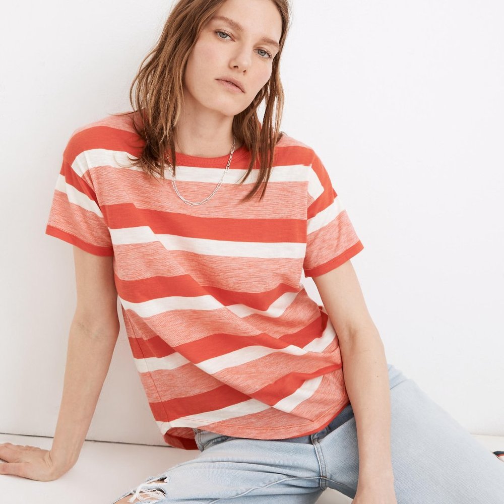 [NWT] Madewell Cotton Rib-Crewneck Tee in Orange Stripe